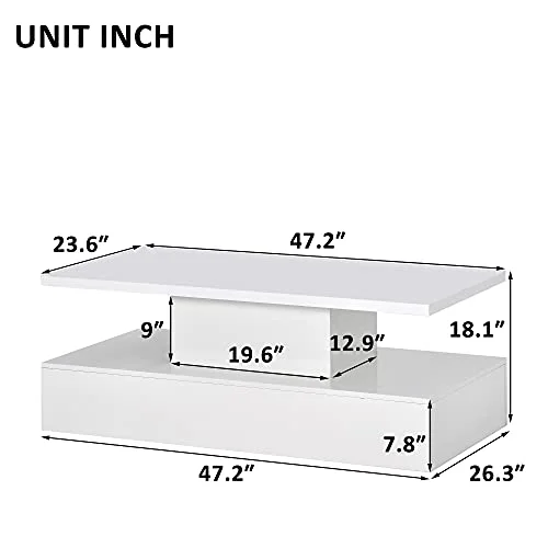 CITYLIGHT High Gloss Minimalist Design with Plug-in 16-Color LED Lights, 2-Tier Square Coffee Table, Center Table for Living Room, Office，31.5”x31.5”x14.3”(Black)