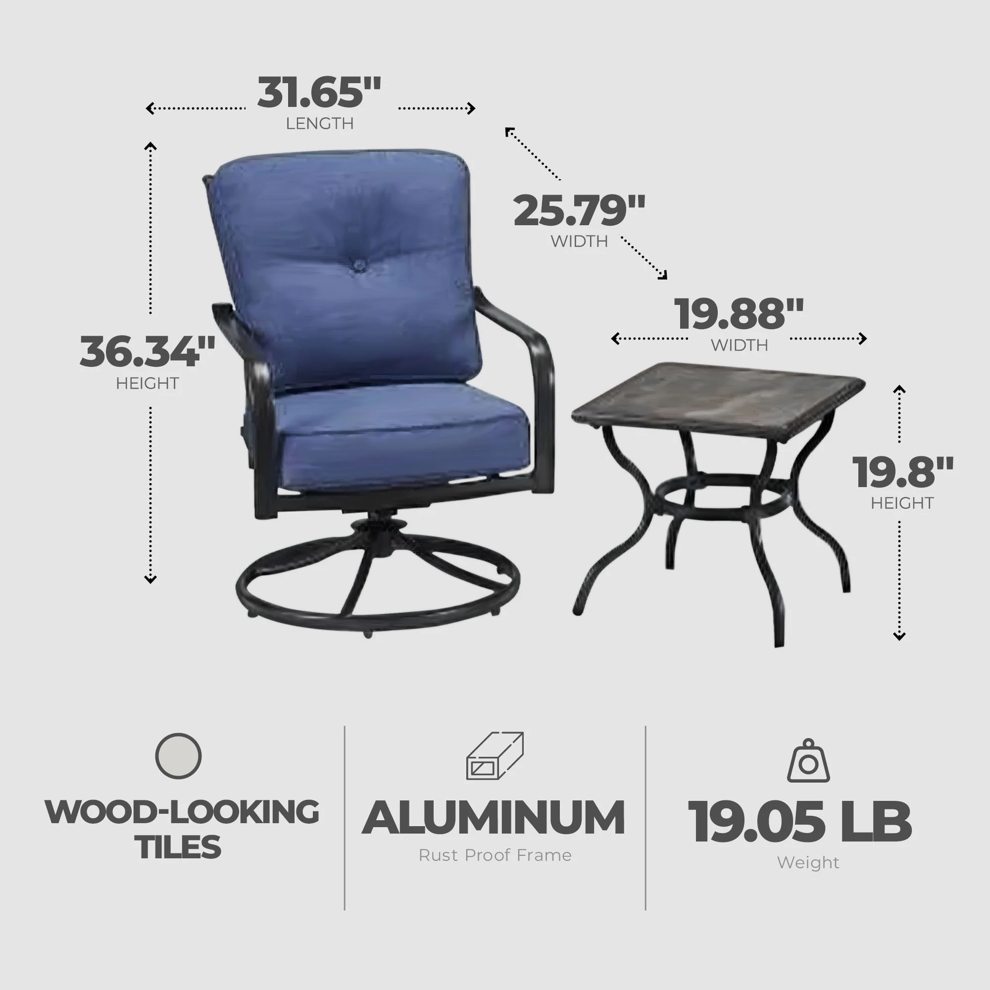 Four Seasons Courtyard Beaumont 3 Piece Deep Seating Chat Set, Gray/Brown