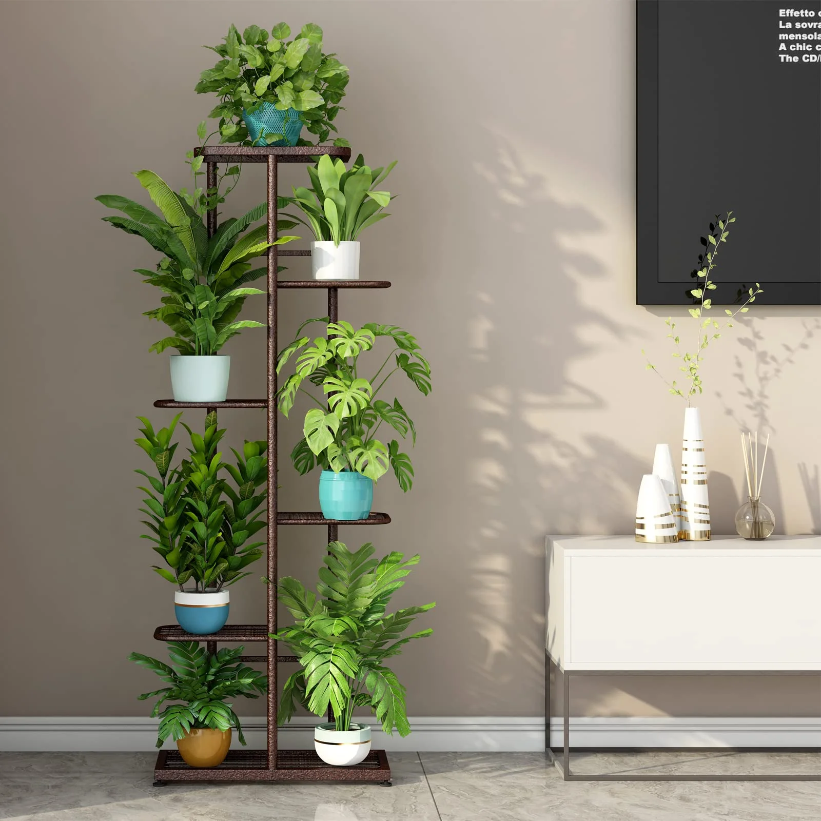 SUOERNUO Plant Stand Metal 6 Tier 7 Potted Multiple Flower Pot Holder Shelf Indoor Outdoor Planter Display Shelving Unit for Patio Garden Corner Balcony Living Room Bronze