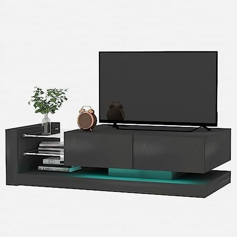 HYHBIBOOM TV Console with  Cabinets  Entertainment Center for 75 Inch TV  TV Stand with Power Outlets and USB Ports  TV Cabinet with 16 Color LED Light and 4 Modes (White)