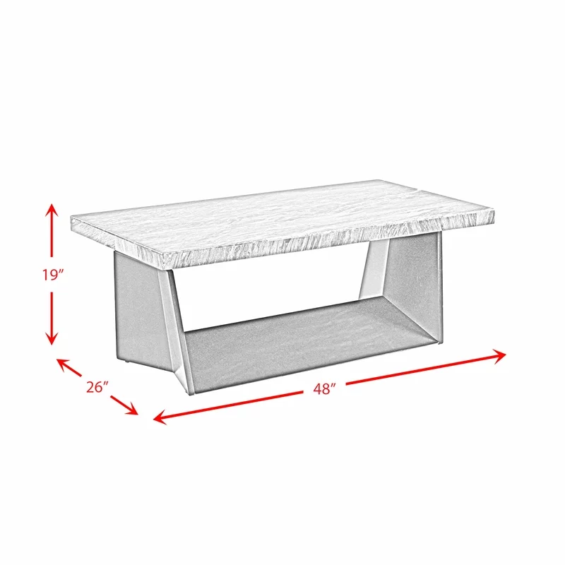 Pemberly Row Traditional Rectangle Coffee Table with White Marble Top