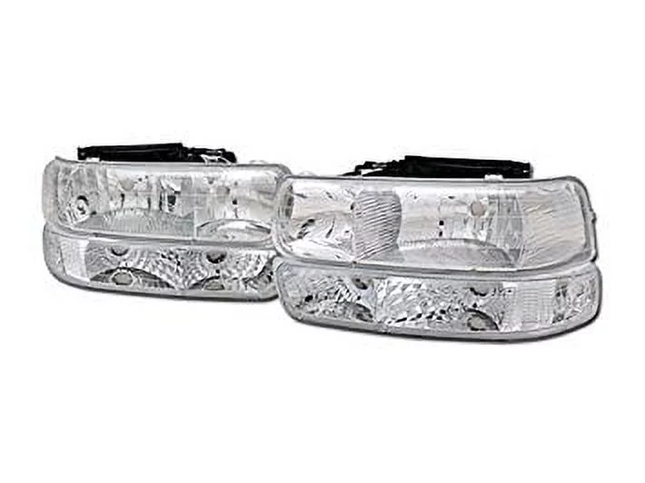 Factory Style Headlights And Signal Bumper Light Combo Chrome Housing Clear Lens Made For And Compatible With 1999 - 2002 Chevrolet Silverado 00 - 06 Suburban Tahoe