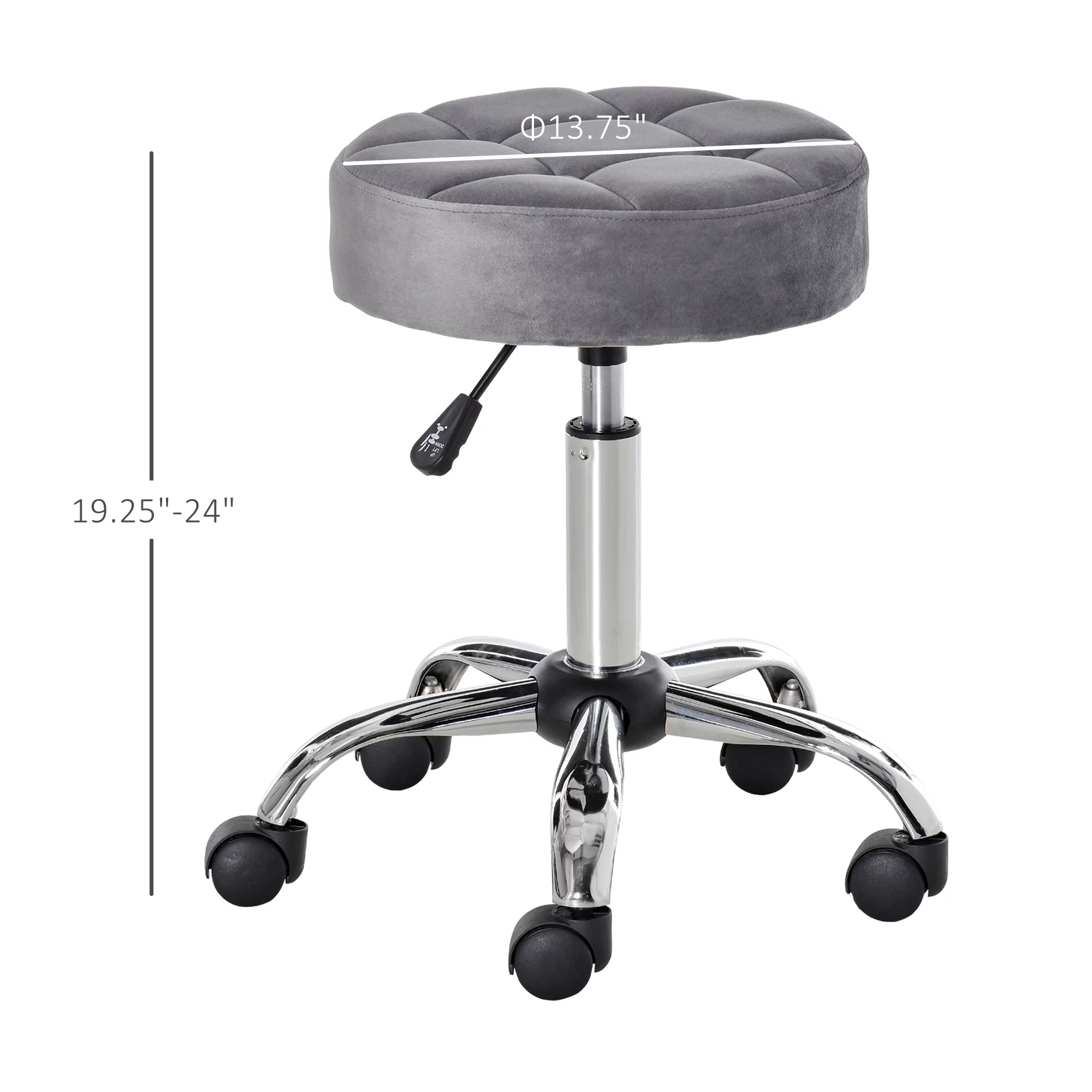 HOMCOM Round Salon Stool Height Adjustable, Hydraulic Rolling Swivel Stool with Wheels, Massage Vanity Chair Home Office, Grey