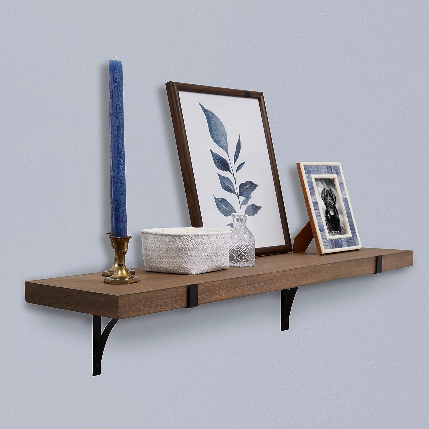 36 in. Mid-Tone Natural Wood Wall Shelf with Metal Bracket, 10 in. Depth, Stylish and Functional for Kitchen, Bathroom, Bedroom or Living Room