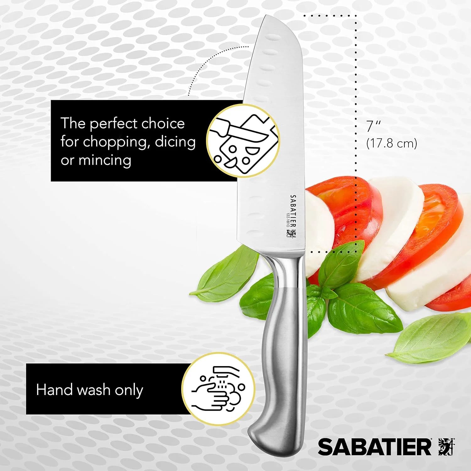 Sabatier Forged Stainless Steel Santoku Knife with Edgekeeper Self-Sharpening Blade Cover, Razor-Sharp Kitchen Knife to Cut Fruit, Vegetables and more, High-Carbon Stainless Steel, 7-Inch 7-Inch Santoku Knife