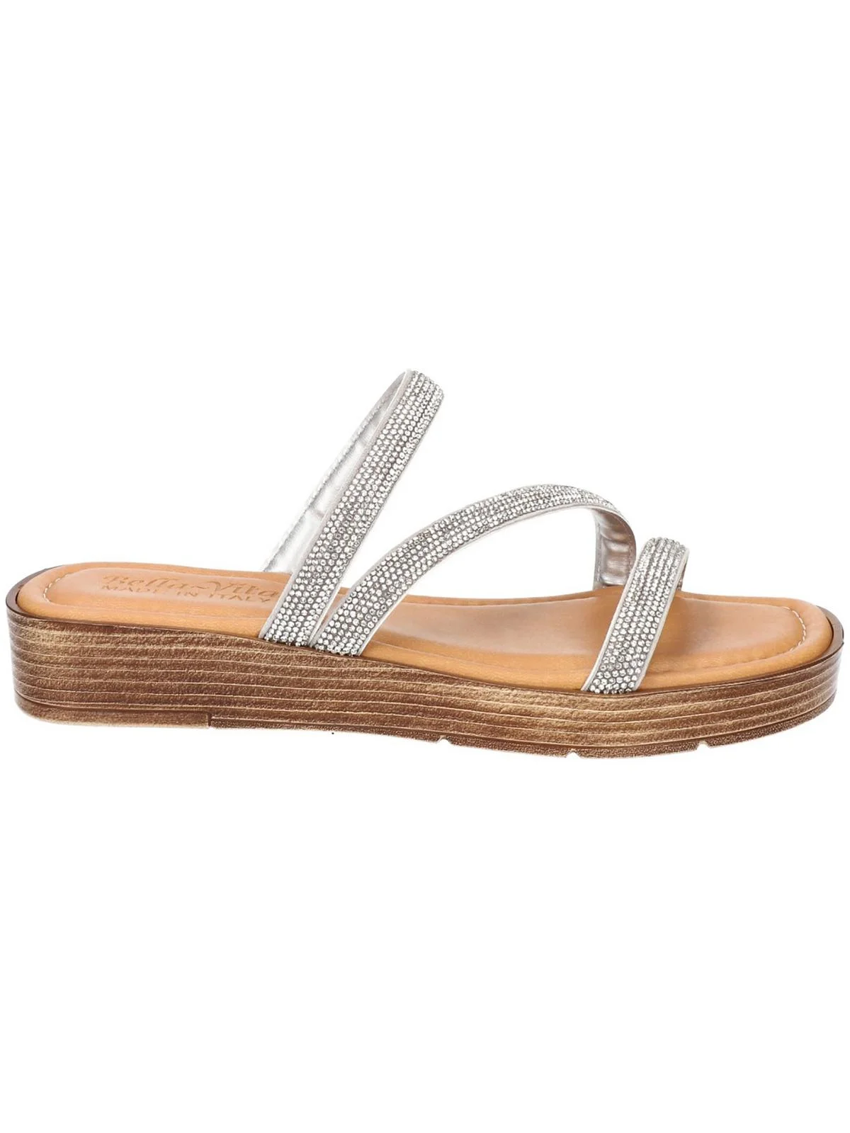 Bella Vita Womens Ona-Italy Rhinestone Slip On Wedge Sandals