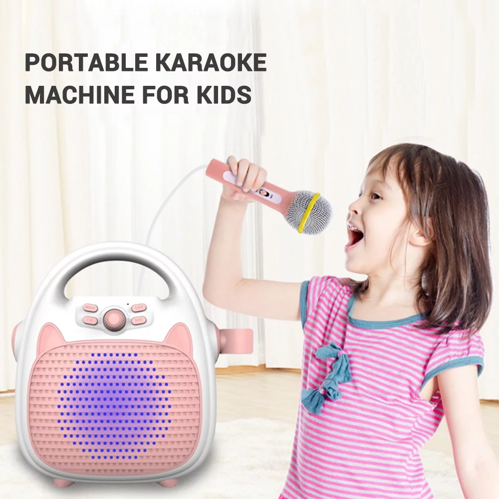 Eccomum Karaoke Machine Rechargeable Portable Karaoke Speaker with Microphone BT/Memory Card/USB Connectivity Lights for Boys Girls