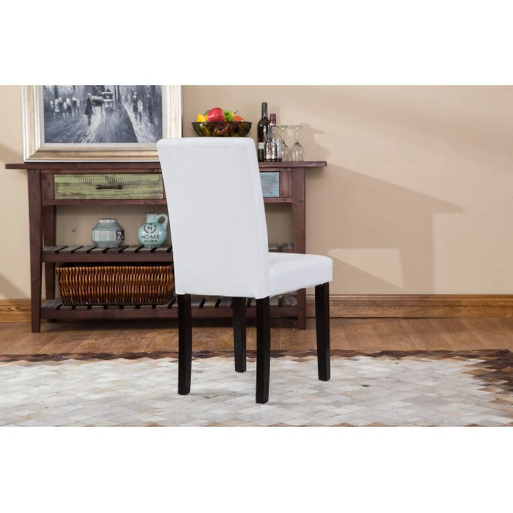 Urban Style Solid Wood Leatherette Padded Parson Chair, White, Set of 2