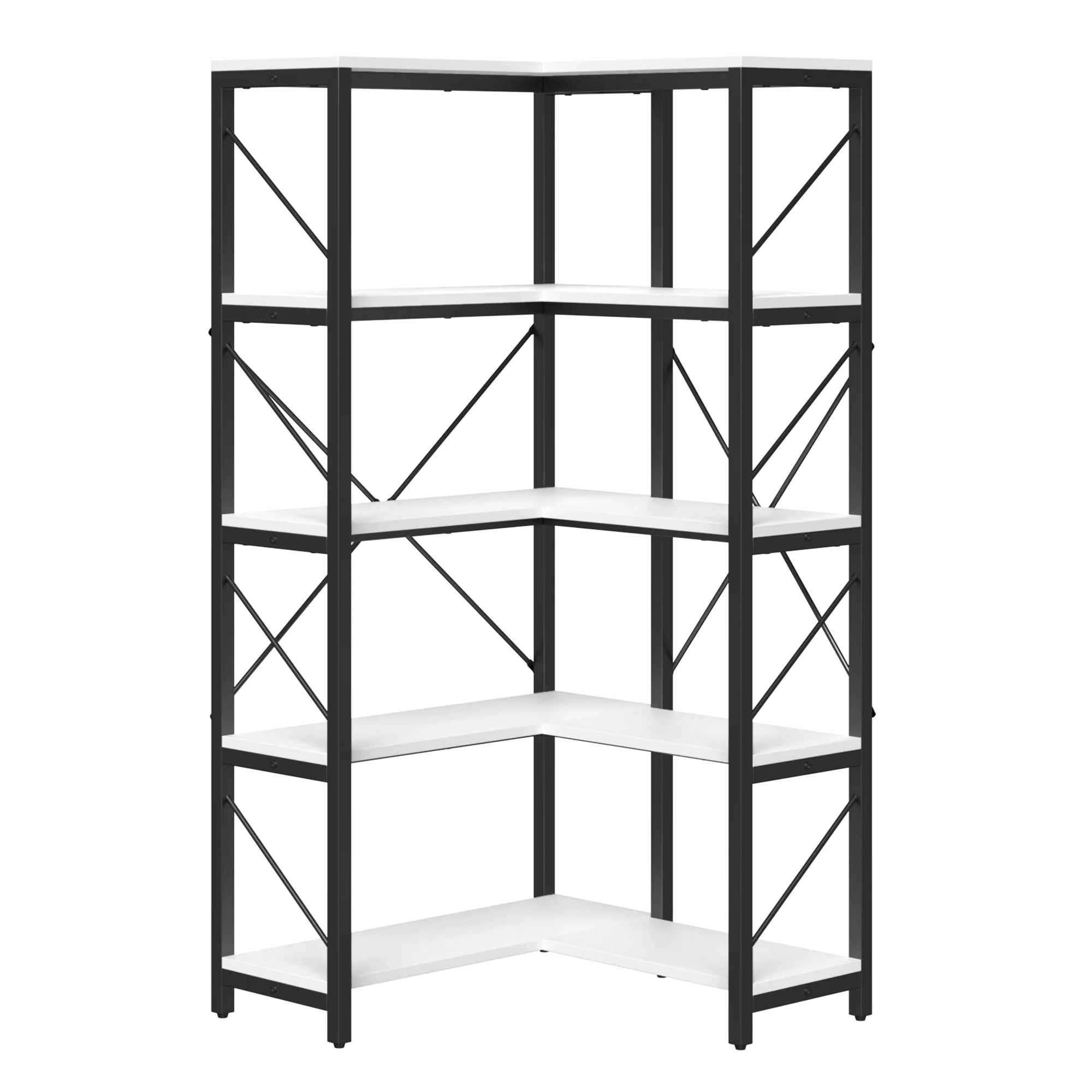 ModFusion 5-Tier L-Shaped Bookshelf Storage Bookcase Organizer Open DIsplay Corner Shelf, White