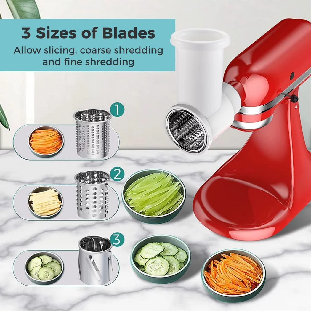 Slicer Shredder Attachment Compatible with Kitchenaid Stand Mixer,  Cheese Grater Attachment with 3 Blades, Stainless Steel Vegetable Chopper Fresh Prep Slicer