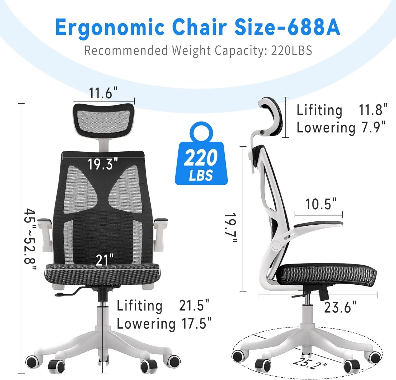 YILAN Ergonomic Office Chair, Computer Mesh Chair, Home Office Desk Chairs with Adjustable Headrest and Height, High Back Swivel Task Chair with Flip Up Armrest…