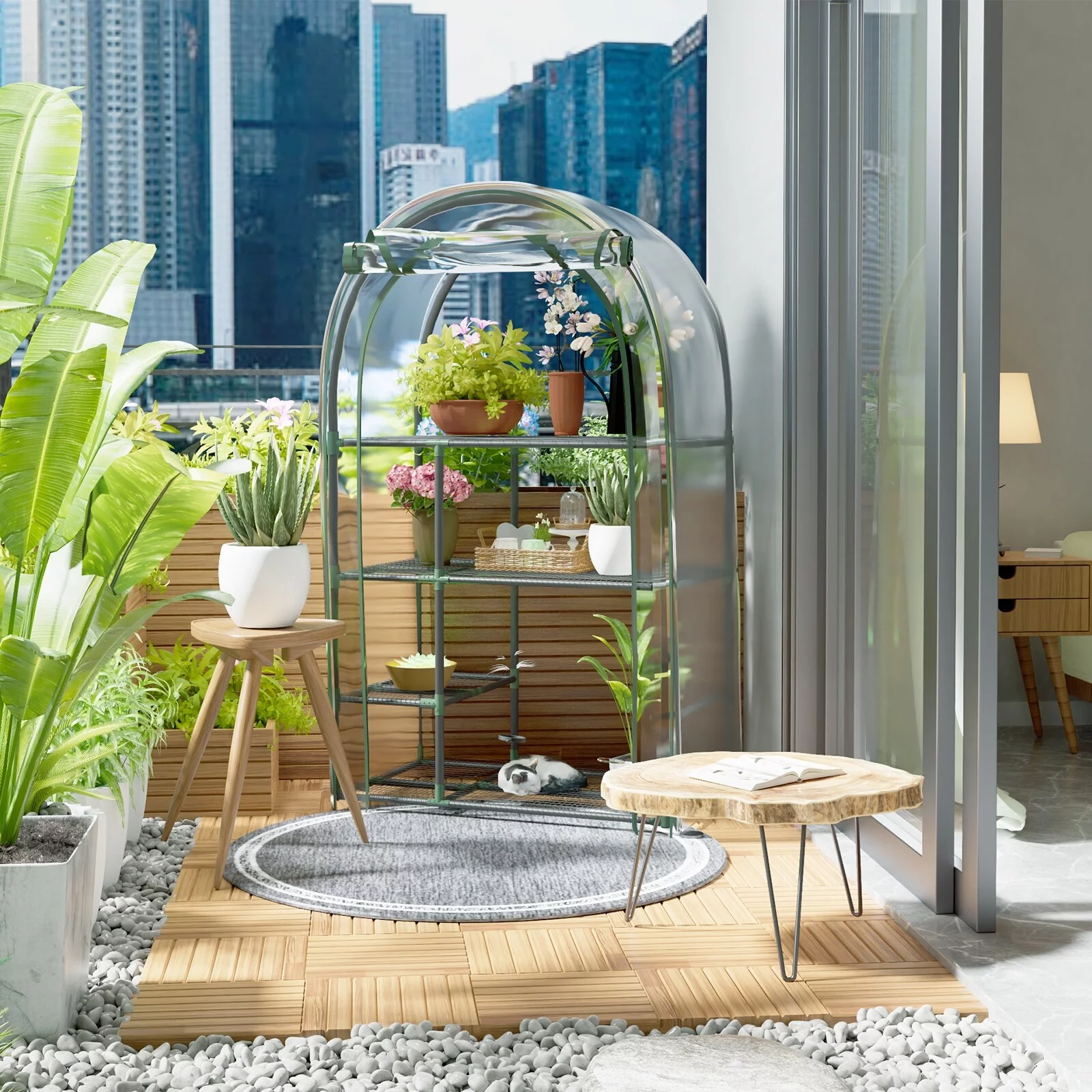 Cozywor 39 in. W x 18 in. D x 62 in. H 4-Tier Mini Greenhouse Portable