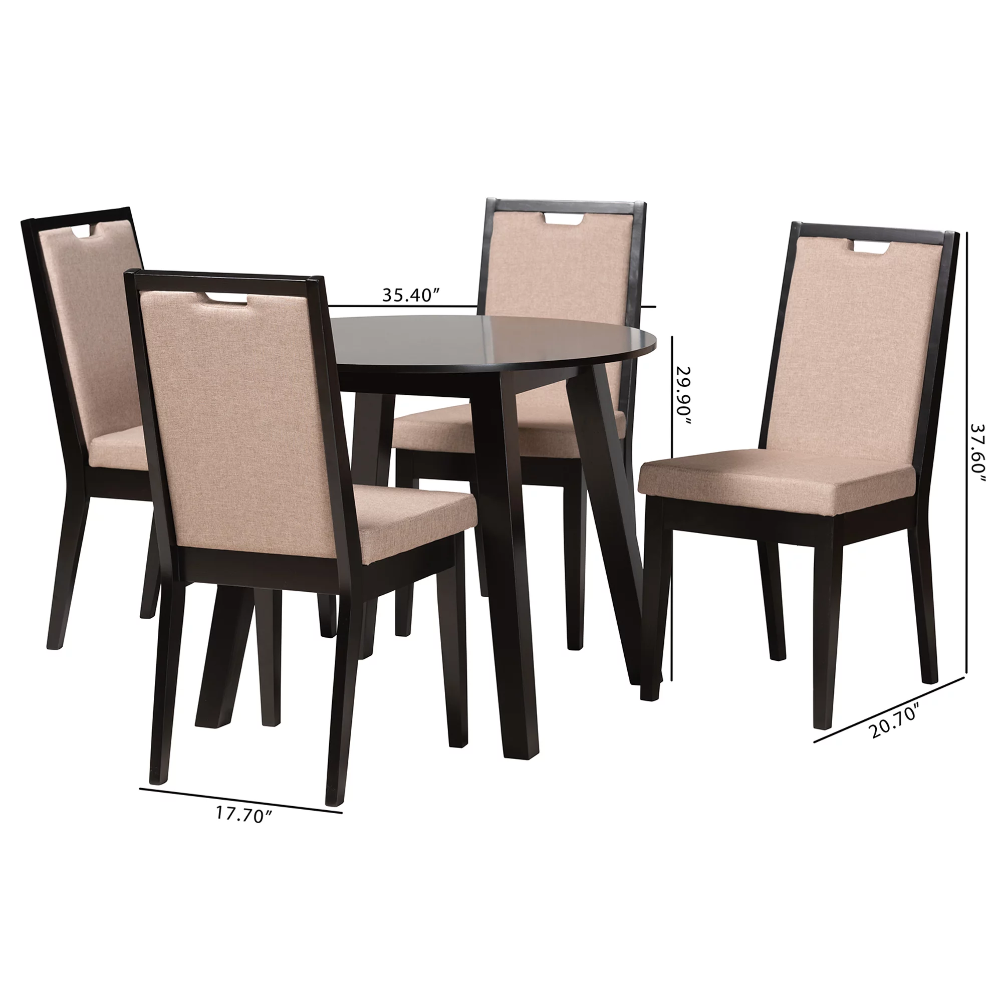 Baxton Studio Nia Modern Beige Fabric and Dark Brown Finished Wood 5-Piece Dining Set