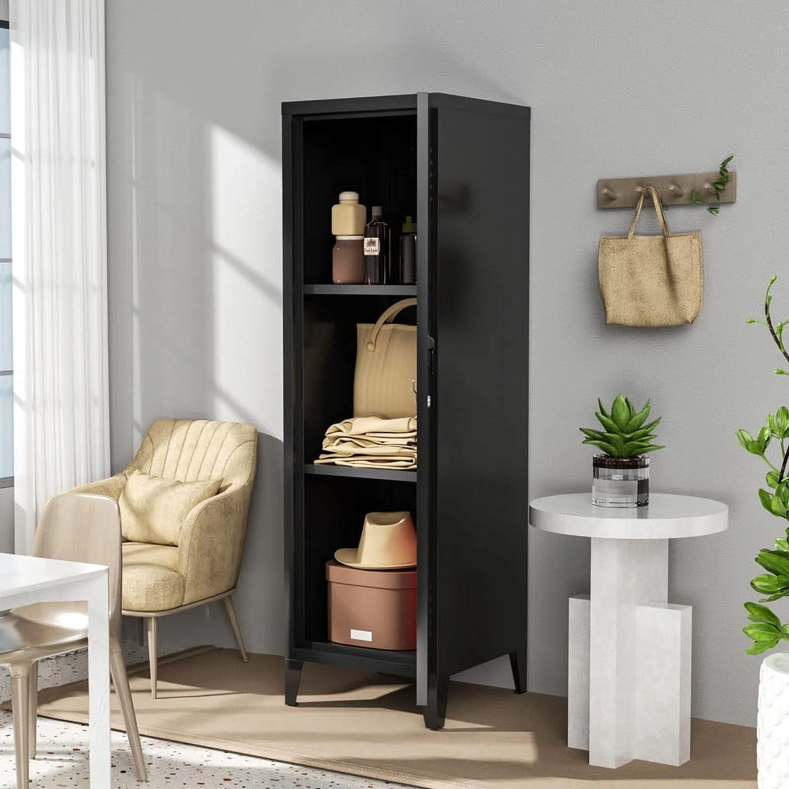 MIIIKO Metal Locker Storage Cabinet,Lockable File Cabinet Organizer with Removable Shelves, Storage Locker for Home Office School and Gym