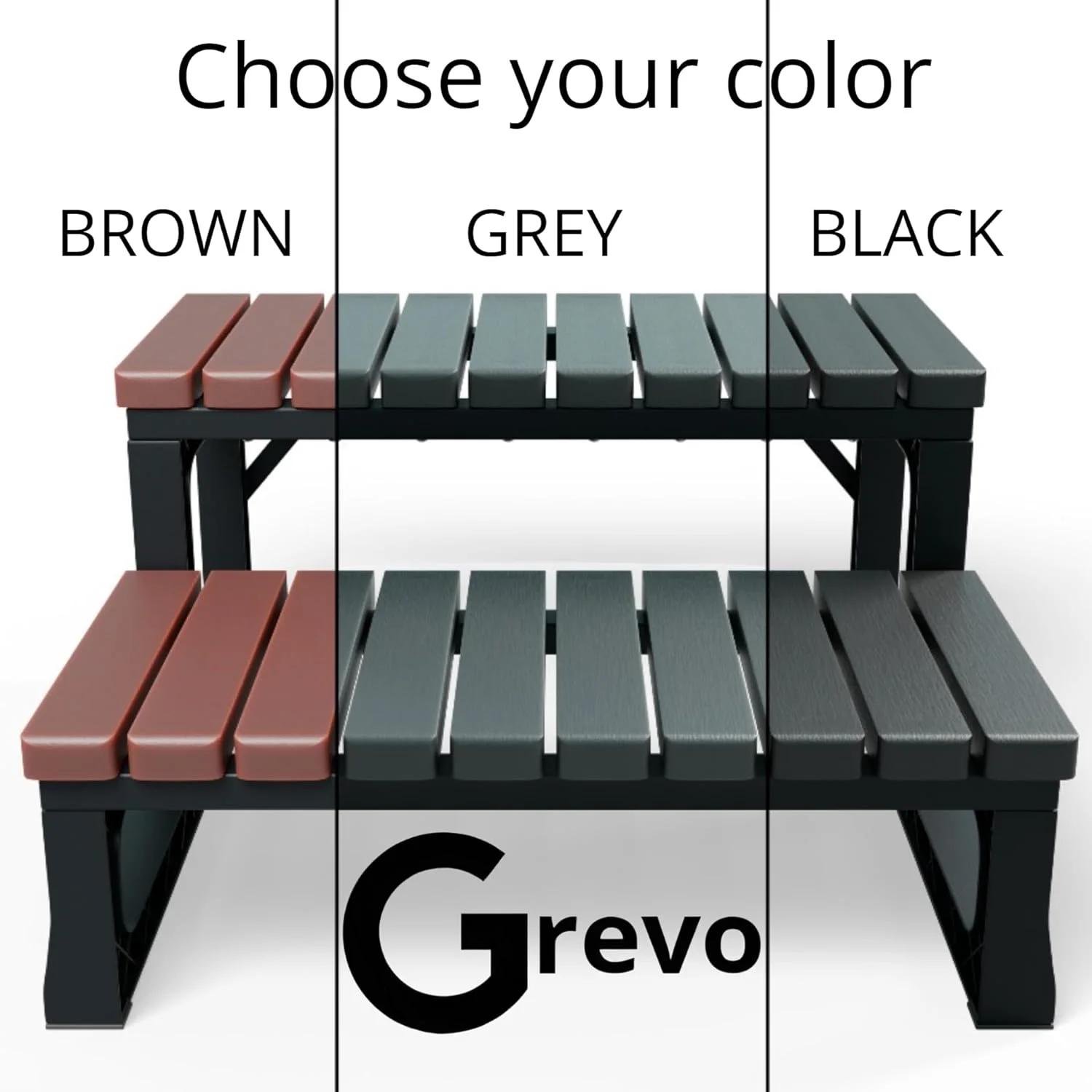 GREVO Hot Tub Steps/Spa Steps for Round or Straight Sided Spa, Non-Slip Jacuzzi Steps for Outdoor/Indoor, Black Stairs