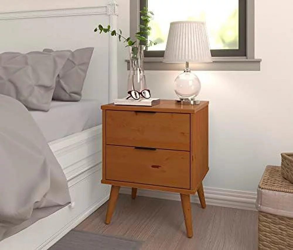 SQRTCV Alice Caramel Solid Wood Nightstands with Drawers - Mid Century Modern Decor Bedside Table Bedroom