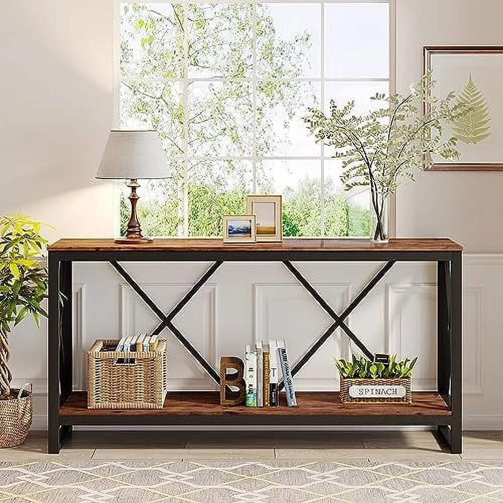TJUNBOLIFE 70.9 Inch Extra Long Console Table  Industrial Narrow Sofa Table Entry Table Behind Couch Table with Open    Rustic Entryway/Hallway Table for Living Room (Gray)