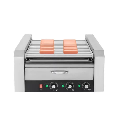 Electric 30 Hot Dog 11 Roller Grill Cooker Machine & Bun Warmer w/o Cover 1560W