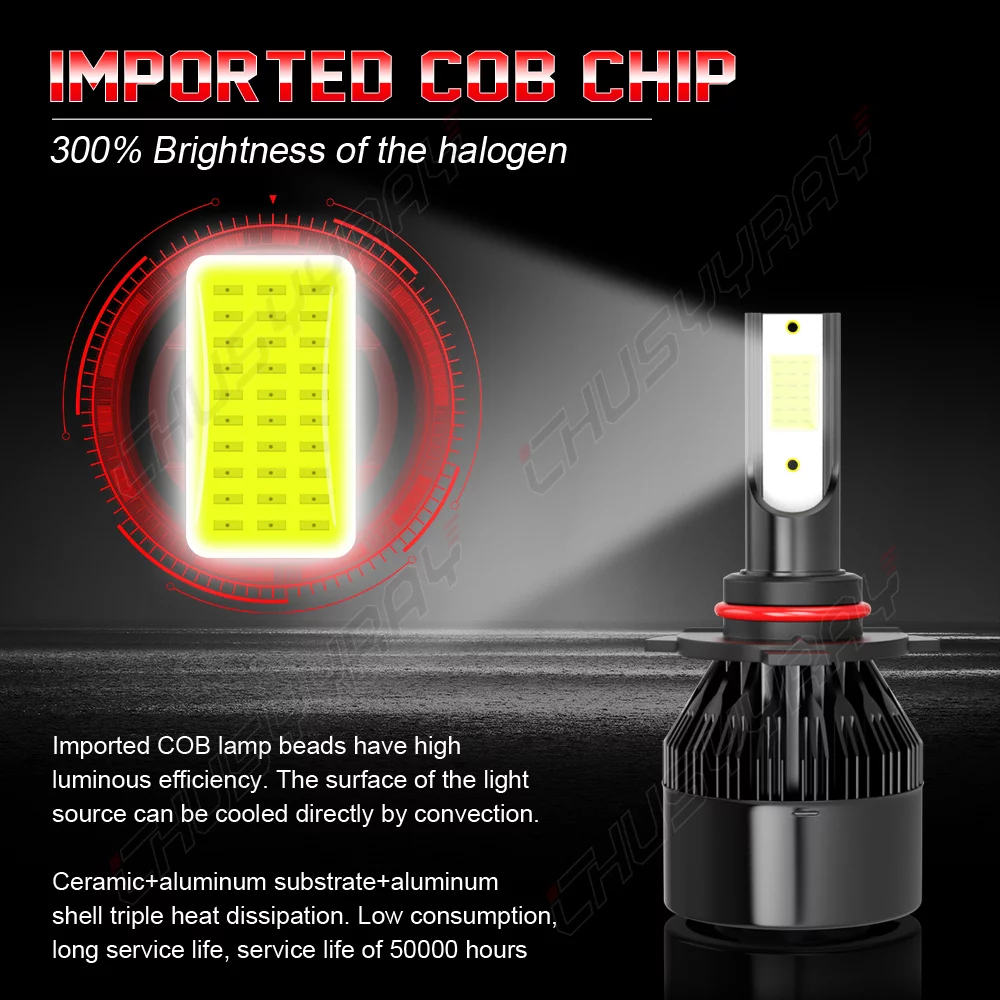 Bright White LED Headlight 9005+H11 Hi/Lo Bulb Kit + Amber H16/5202 LED Fog Light Bulbs Combo，Pack of 6