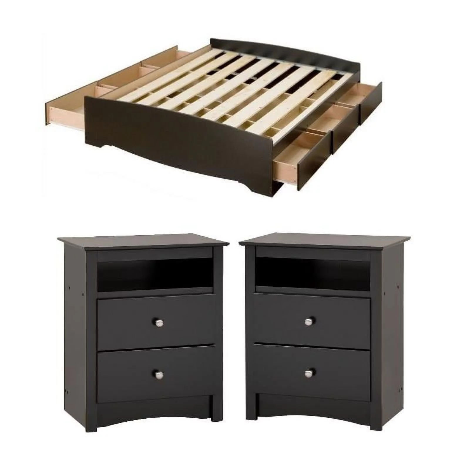 Home Square 3-Piece Set with Queen Storage Bed and 2 Tall 2-Drawer Nightstands