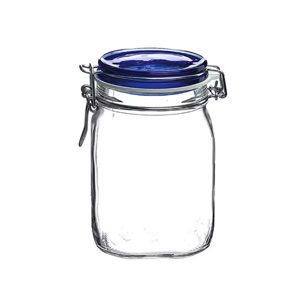 Bormioli Rocco 1L Swing Top Fido Glass Jars - Blue Lid | 30-pack