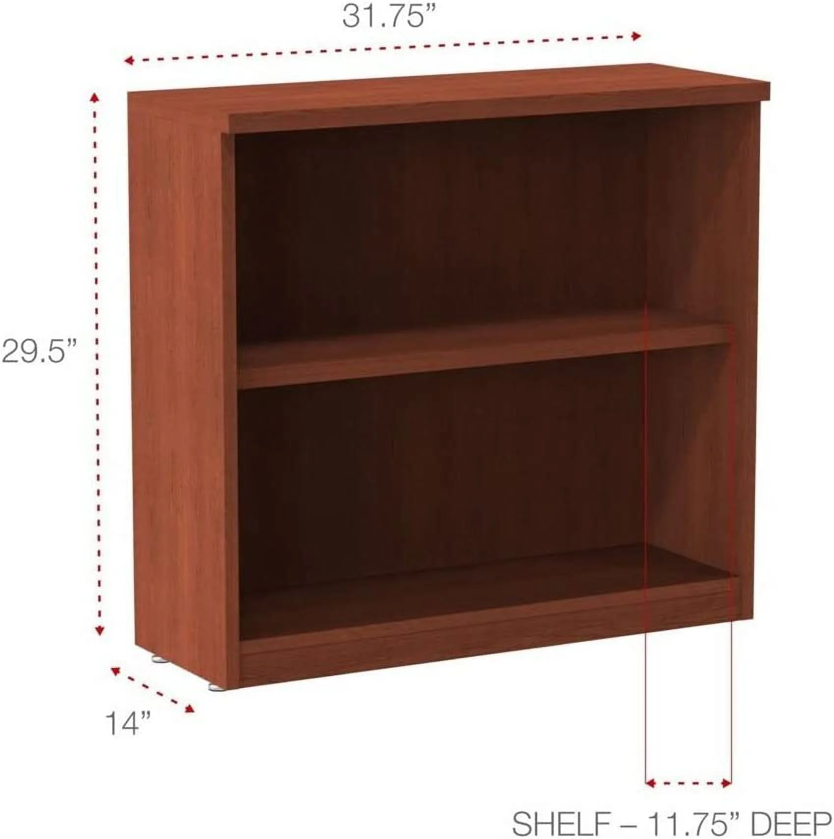 ALEVA633032MC 31.75 In. X 14 In. X 29.5 In. Valencia Series 2-Shelf Bookcase - Medium Cherry