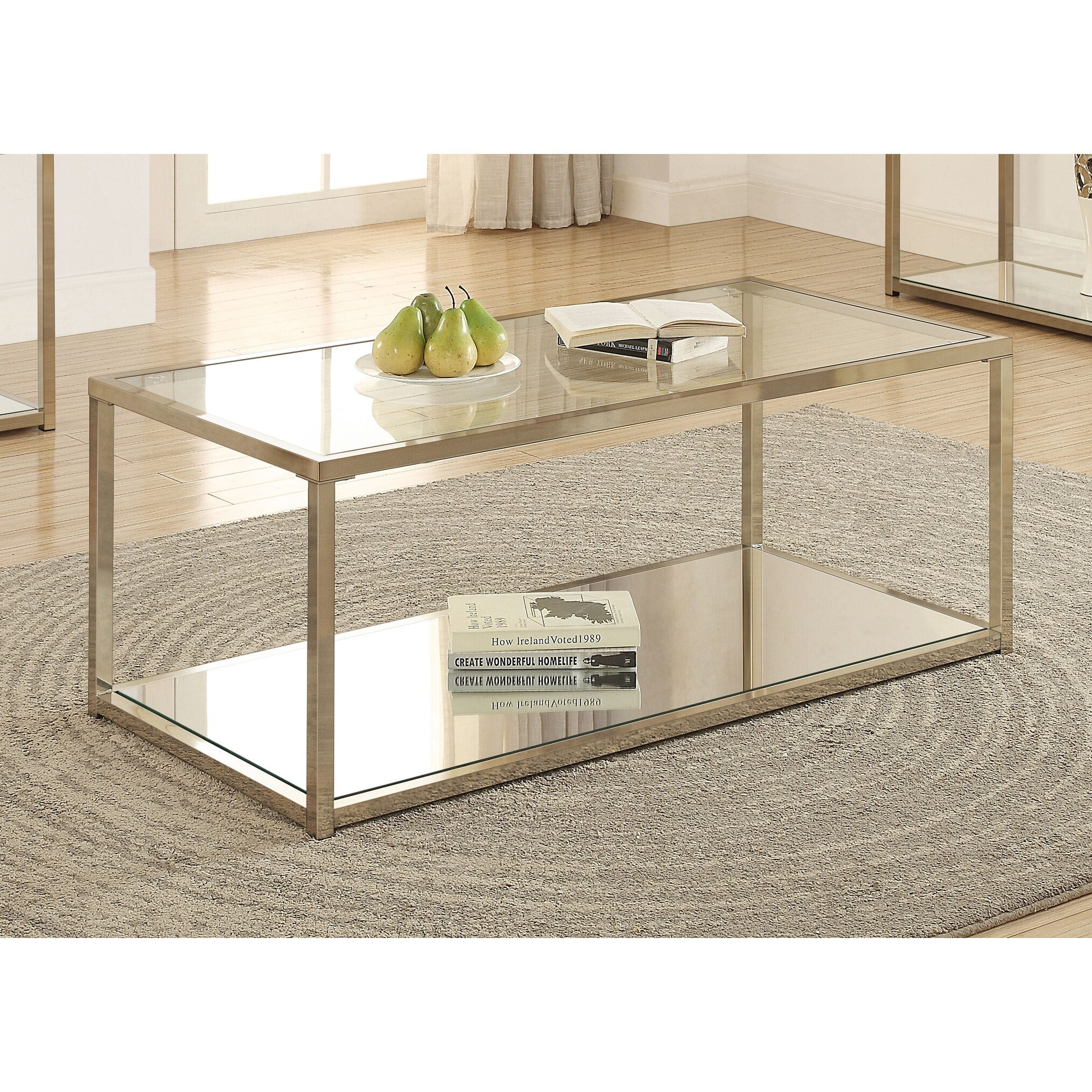 Coaster Cora Chocolate Chrome Coffee Table with Mirror Shelf