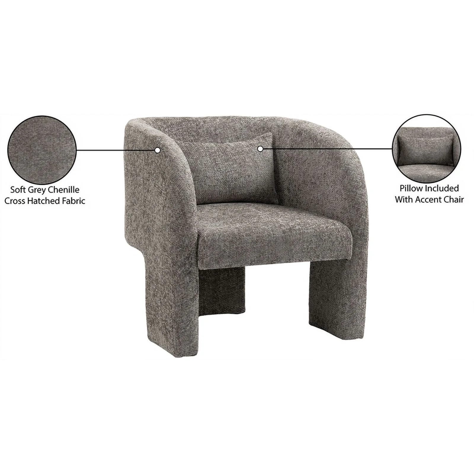 Meridian Furniture Sawyer Grey Chenille Fabric Accent Chair