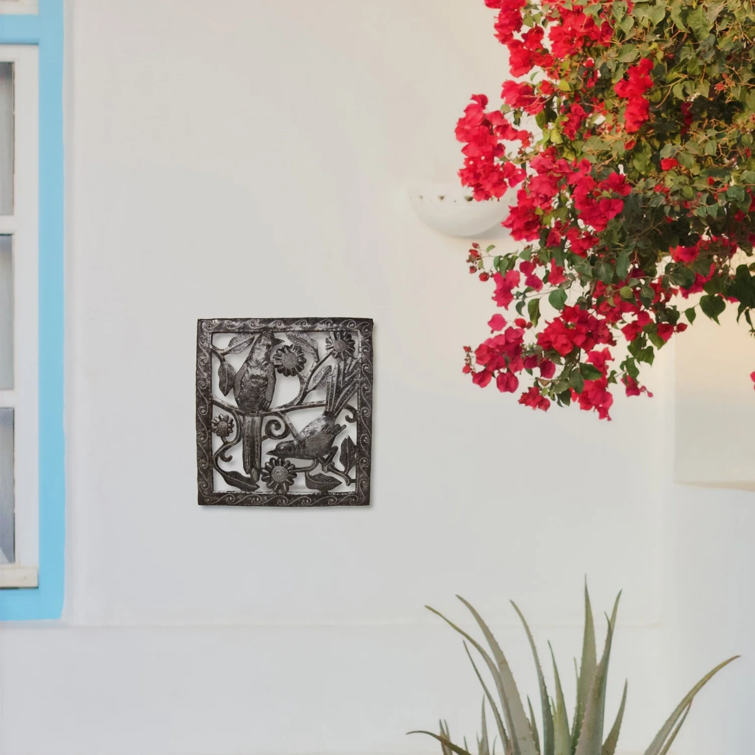 Two Birds Ringed Haitian Steel Drum Square Wall Art