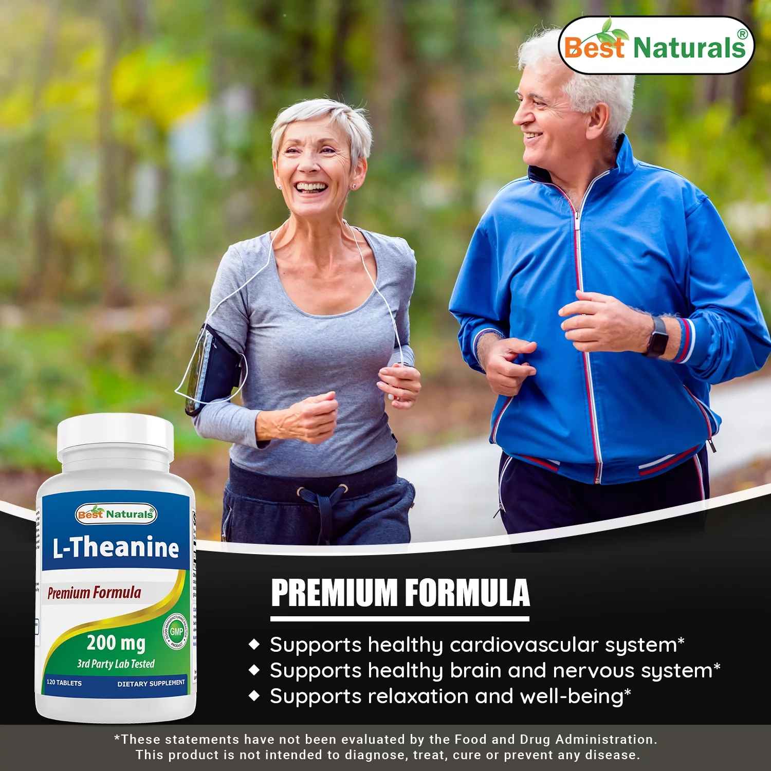 Best Naturals L-Theanine 200mg per Tablet (400mg per 2 Tablets) | Promotes Relaxation Without Drowsiness - 120 Vegetarian Tablets