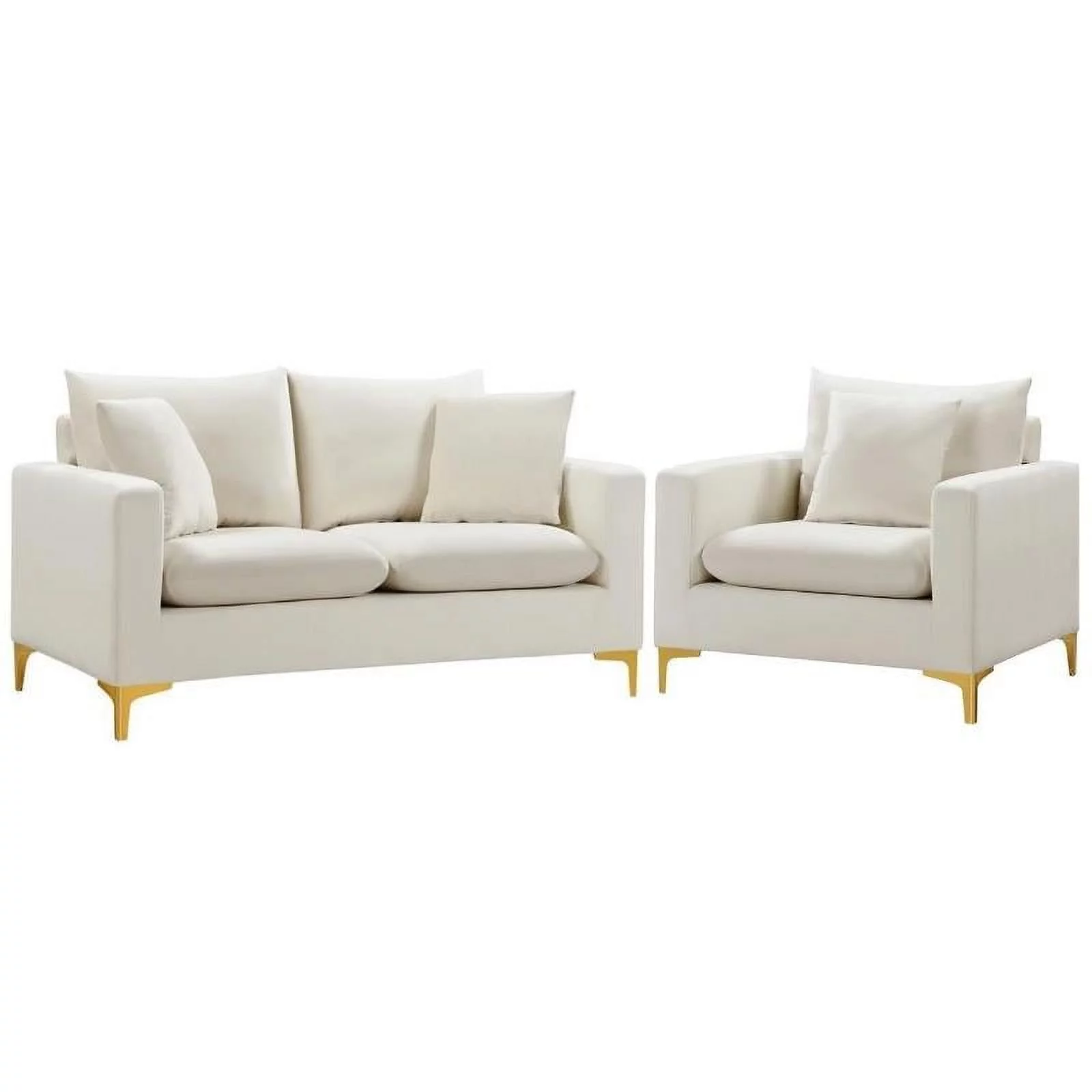Home Square 2-Piece Furniture Set with Velvet Loveseat & Chair in Cream