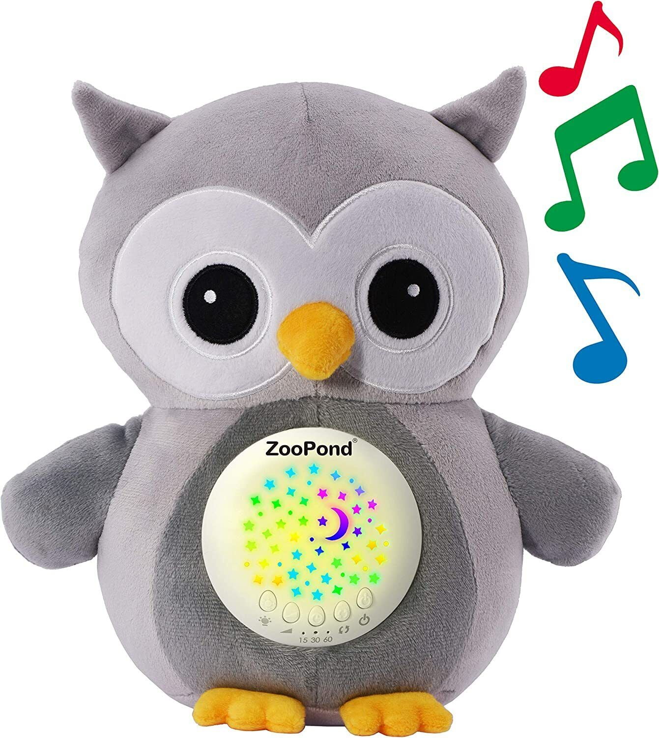 ZooPond - Owl Baby Night Light and Sound Machine, Crib Toys with Music and Lights, Infant Sleep Aid, White Noise Machine for Baby (Gray)