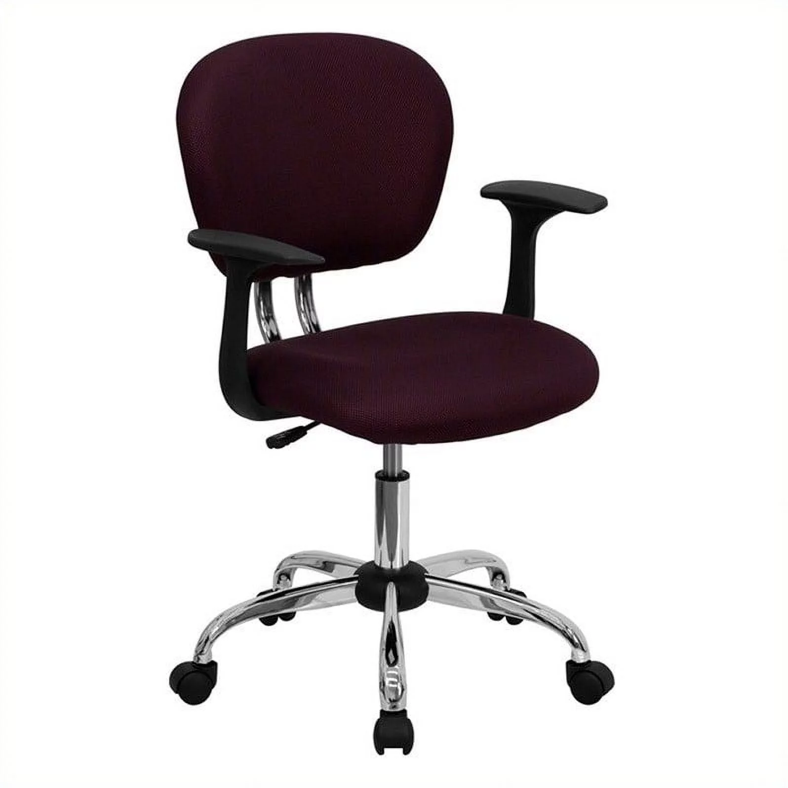Pemberly Row Mid-Back Mesh Office Swivel Chair with Arms in Burgundy