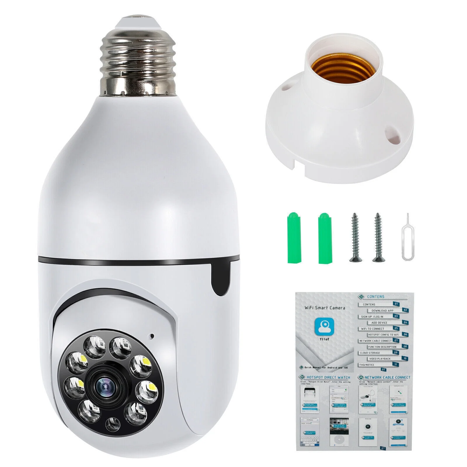 2PC Bulb Camera 2x 1080P HD WIFI Camera Wireless Outdoor CCTV IP PTZ Smart Home Security IR Cam