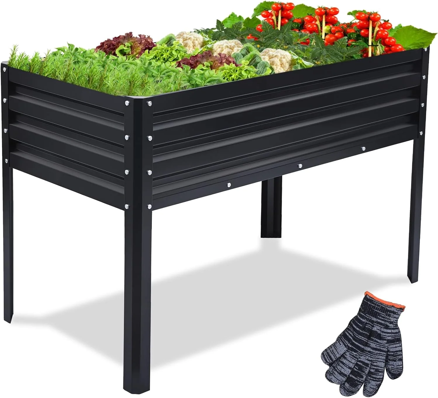 Black , 48x24x32In Planter Bed with Drainage Hole Outdoor Gardening for Herbs Flowers Vegetables Fruits, Elevated Metal Planter Box in Backyard Patio
