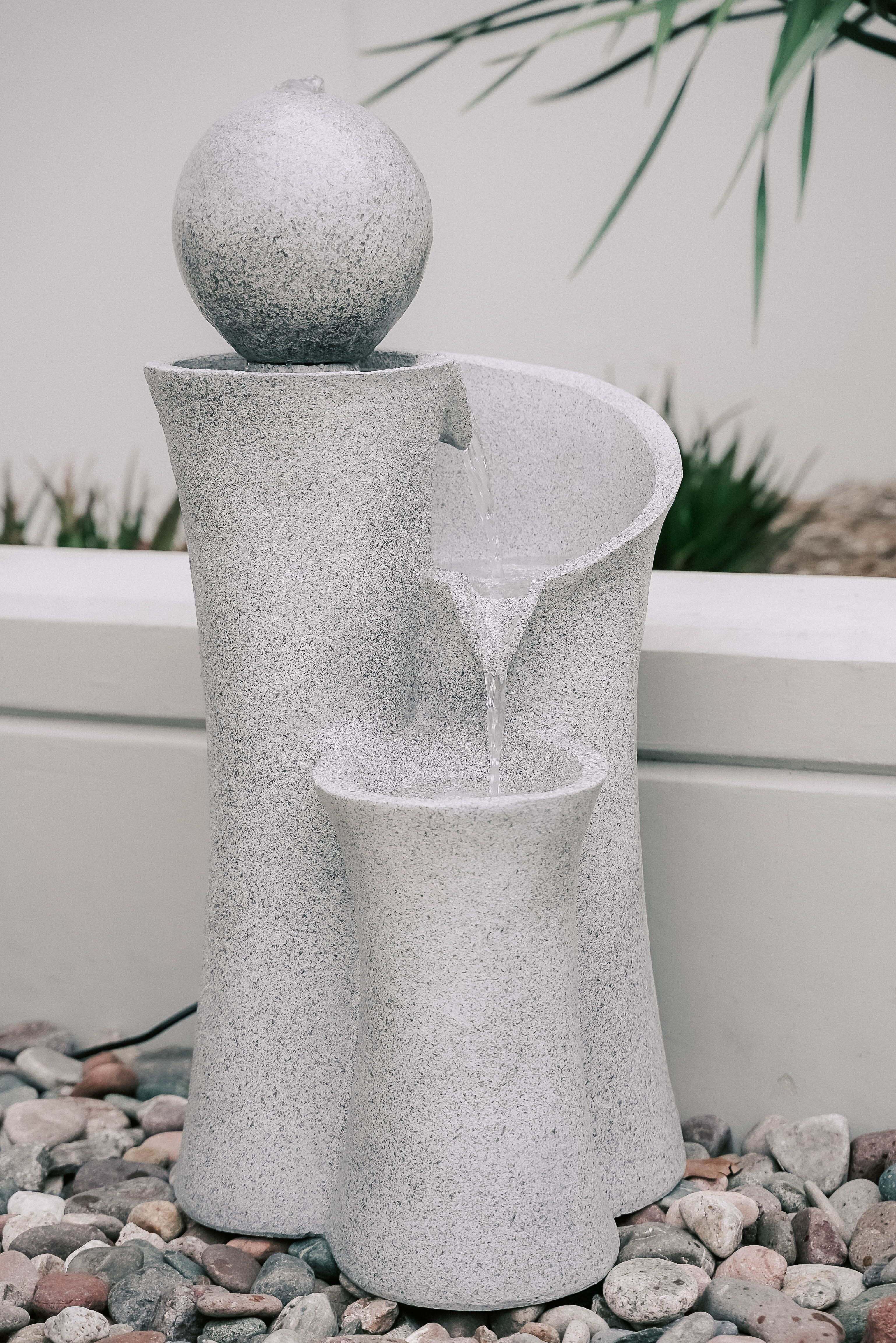 XBrand Cascading Sphere Floor Zen Water Fountain, Indoor Outdoor Décor, 36 Inch Tall, Natural Grey