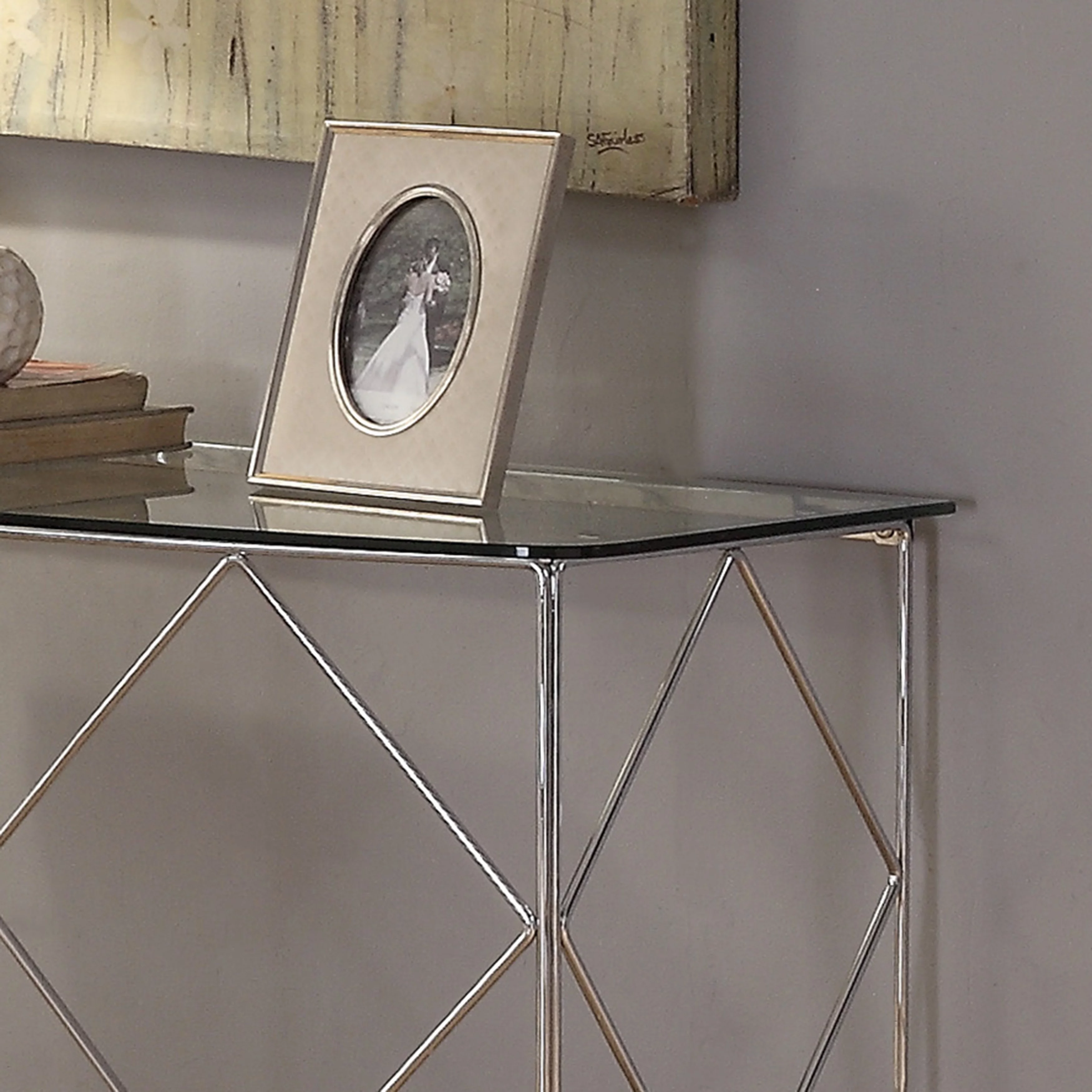 Furniture of America Eila Contemporary Chrome 46-inch Glass Sofa Table by