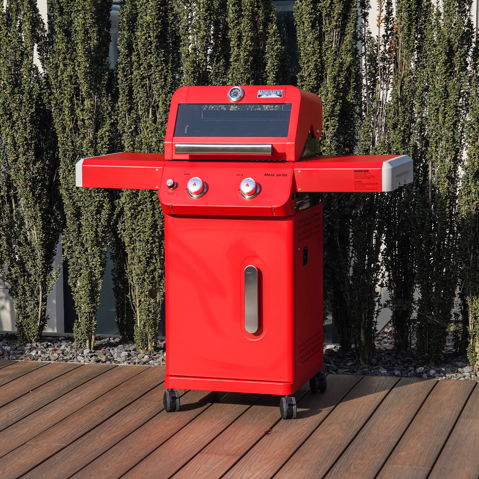 Mesa 2-Burner Propane Gas Grill in Red with Clear View Lid and LED Controls