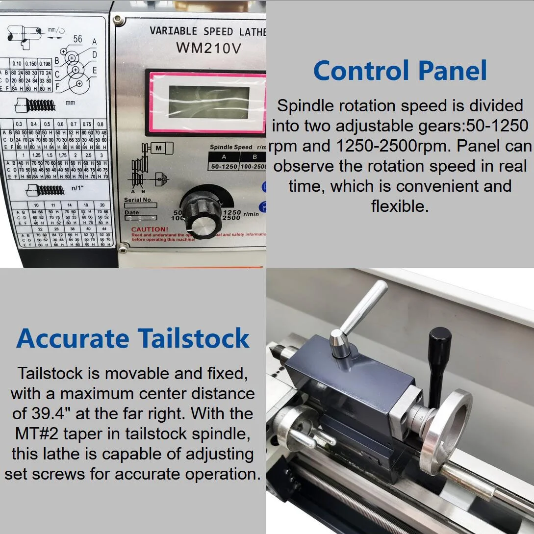 Techtongda WM210V Precision Instrument Metal Lathe Metal Bench Lathe Inch Thread Brushless Motor 8