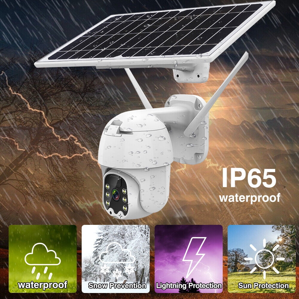 Home Wireless Security Camera System, Solar Battery Powered Wifi Camera Outdoor Pan/Tilt, Night Vision, Two Way Talk, Works with Android/Ios Assistant/Cloud, with 32GB Momery Card