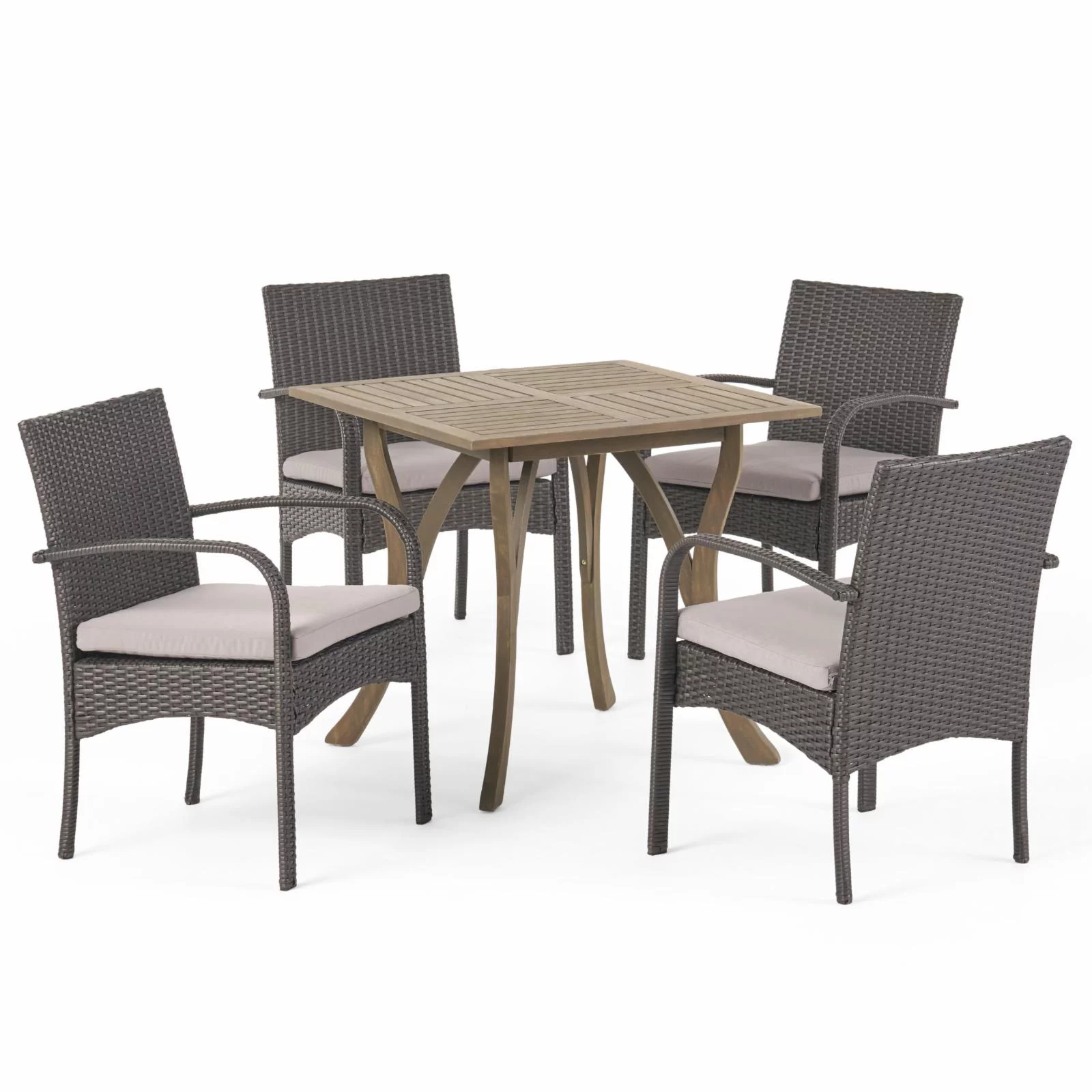 Christopher Knight Home Hartford Acacia Wood and Wicker 5-piece Dining Set by  Gray/Light Gray