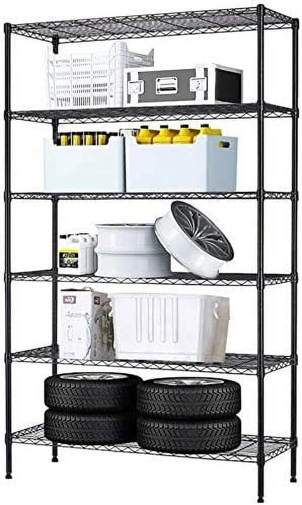 FDIGLUL 6 Tier Wire Shelving Unit Wire Shelves  NSF Heavy Duty Height Adjustable  Wire  Shelving Rack with Feet Leveler Garage Rack Kitchen Rack Office Rack Commercial Shelving - Black 42