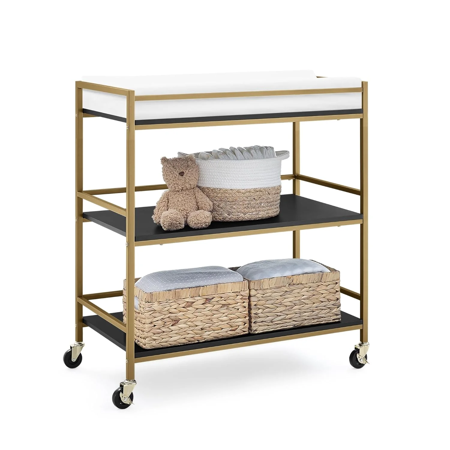 HYUN Jade Changing Table/Cart, Ebony Melamine/Bronze