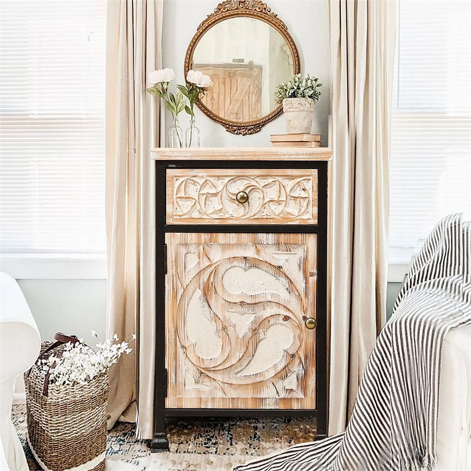 Luxen Home Engineered Wood & Metal Side Tables in Black/White/Brown Set of 2