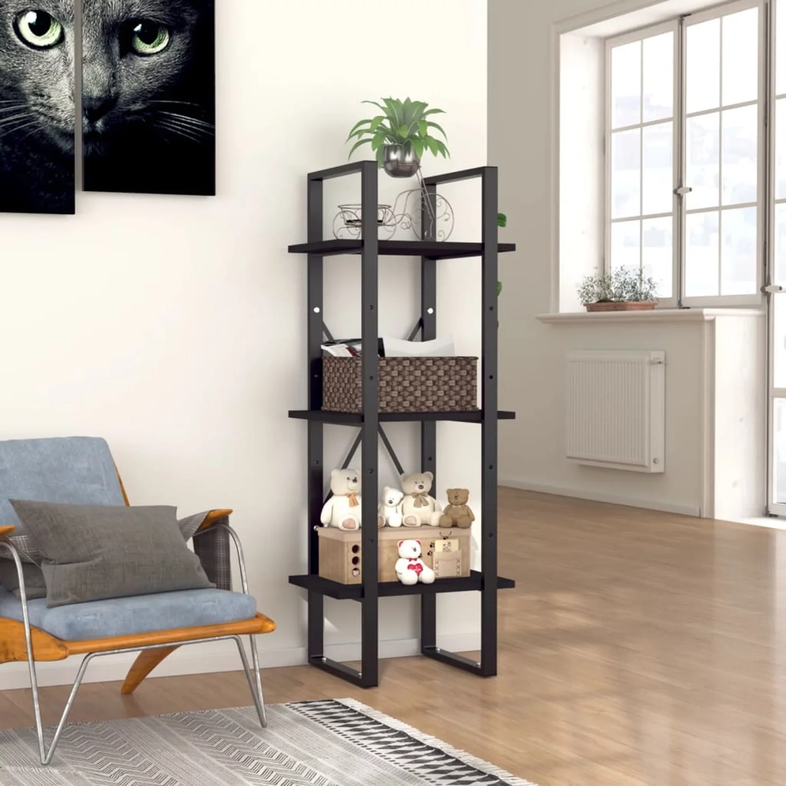 Aibecy 3-Tier Book Cabinet Black 15.7