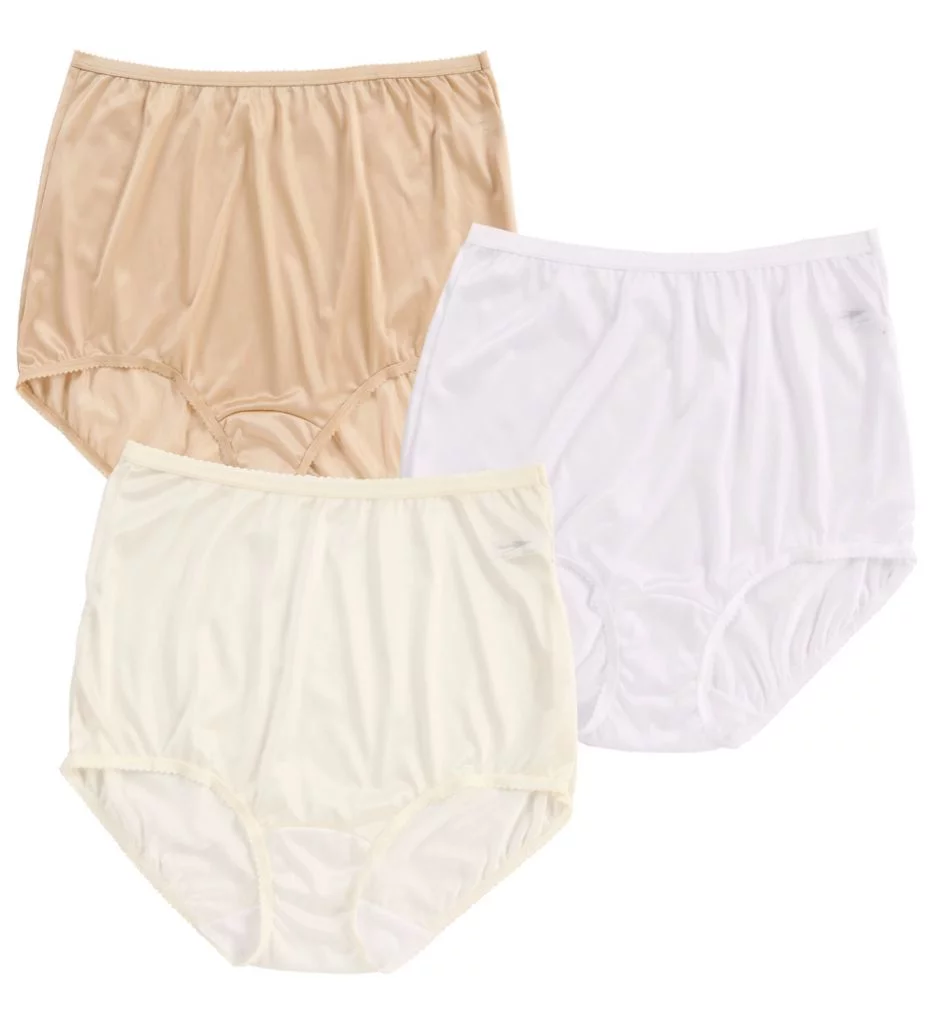 Women's Shadowline 17042pk Nylon Classics Brief Panty - 3 Pack (Nude/Ivory/White 7)
