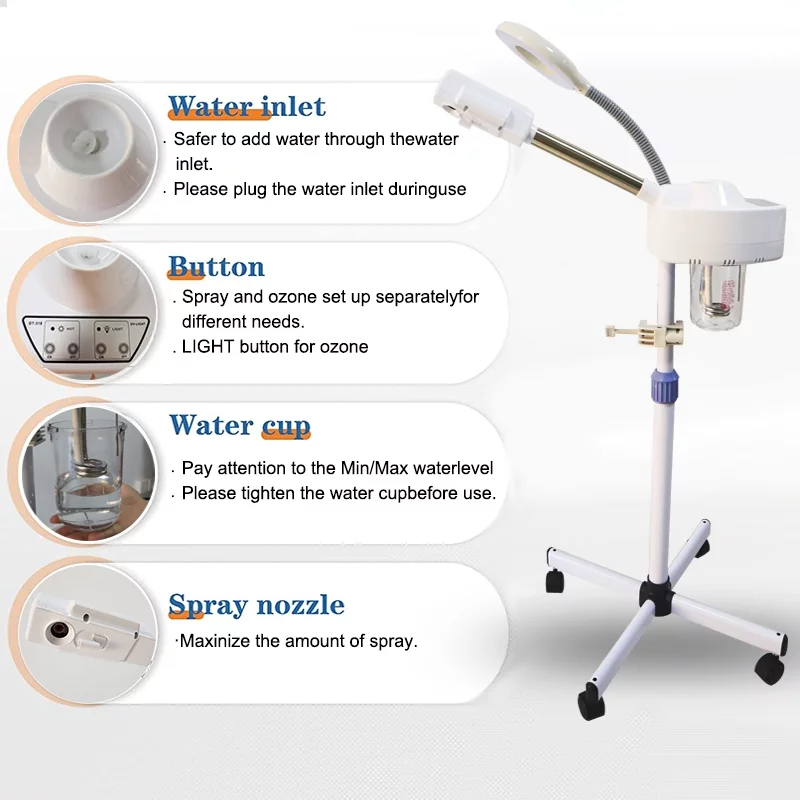 2-In-1 Facial Steamer+5X Headlight Ozone Humidifier with Adjustable Nozzle, Home Salon Spa Beauty Equipment.