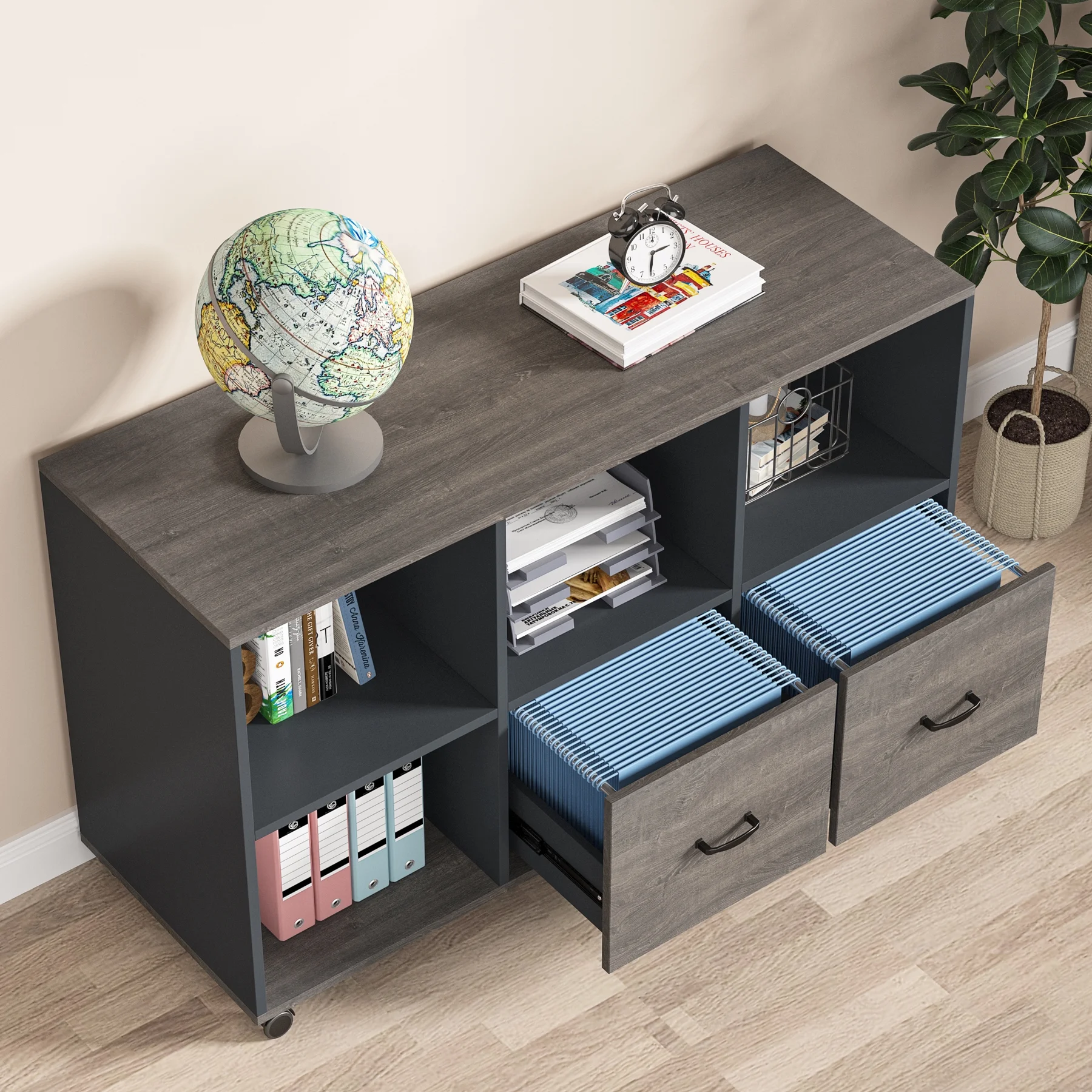 Tribesigns L-Shaped Desk, 55 inch Executive Desk with File Cabinet, Drawers and Shelves