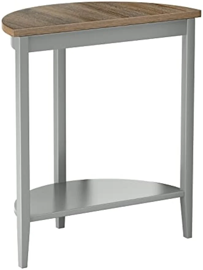 Justino Half Moon Wooden Console Table with Bottom Shelf in Gray Oak