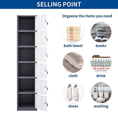 Fesbos Metal Locker Steel Storage Cabinet with 6 Doors for Office School Gym Metal Storage Locker Cabinets for Employees Students Steel Locker